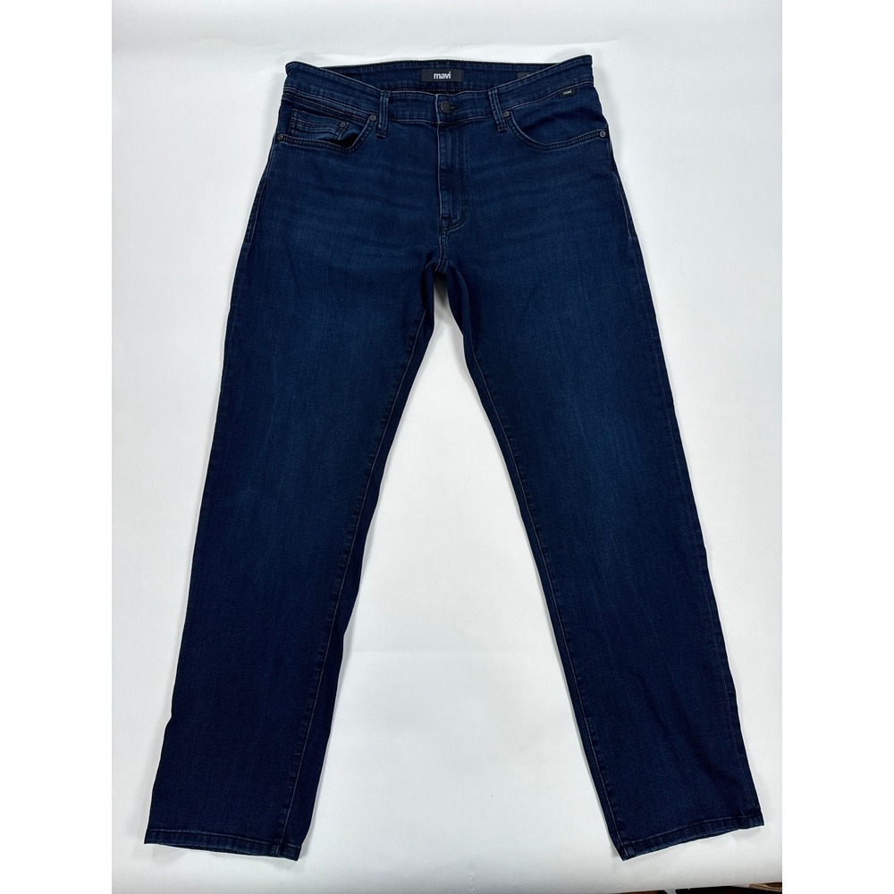 Mavi Mens Zach Jeans 36x32 Blue Dark Wash Straight Leg Minimalist Streetwear